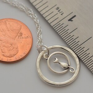 Petite small sterling silver cat necklace cat lover gift little hammered 5/8 circle necklace pendant Siamese Persian main coon necklace image 4