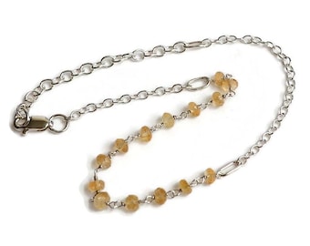 Yellow citrine anklet sterling silver anklet ankle jewelry ankle bracelet semiprecious stone anklet dainty adjustable beach anklets