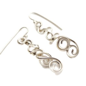 Sterling silver spiral abstract earrings dangle geometric earrings 3d unique drop earrings for women artisan handmade modern jewelry for her image 3