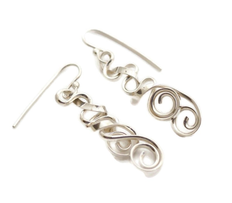 Sterling silver spiral abstract earrings dangle geometric earrings 3d unique drop earrings for women artisan handmade modern jewelry for her image 3