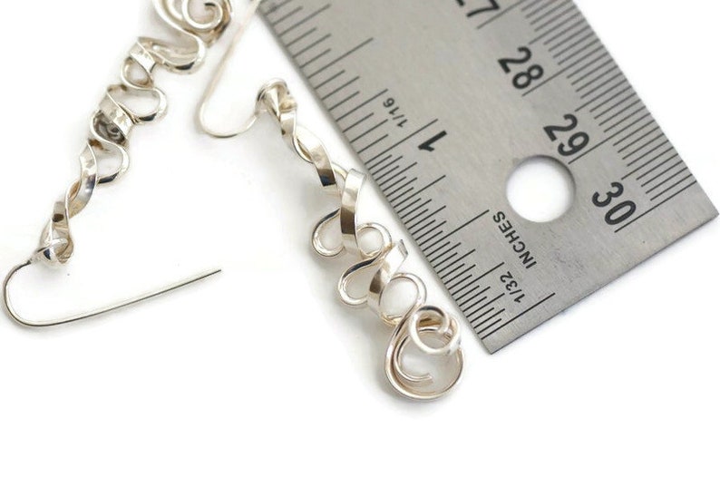 Long sterling silver spiral dangle earrings wavy wire wrapped earrings abstract earrings geometric jewelry gift fo her hypoallergenic image 3