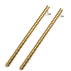 Long 3mm thin gold bar earrings bar studs modern minimalist jewelry 2 inch gold dangle earrings simple vertical bar post earrings artisan image 2