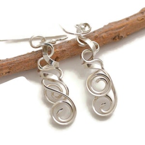 Sterling silver spiral abstract earrings dangle geometric earrings 3d unique drop earrings for women artisan handmade modern jewelry for her image 1