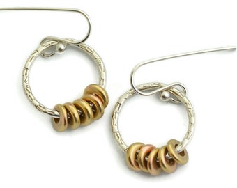 Two tone dangle earrings wire gold brass sterling silver hoop earrings boho moon sun celestial jewelry mixed metal artisan handmade women