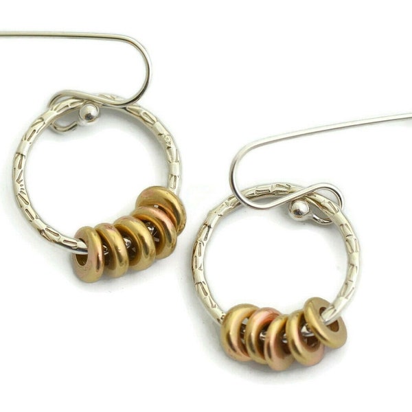 Two tone dangle earrings wire gold brass sterling silver hoop earrings boho moon sun celestial jewelry mixed metal artisan handmade women