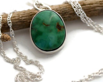 Emerald valley turquoise necklace green turquoise layering necklace sterling silver minimalist cowgirl jewelry small handmade pendant