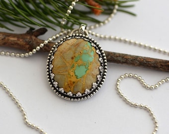 Royston ribbon turquoise pendant necklace yellow beige green genuine stone necklace artisan handmade southwestern jewelry gift for her woman