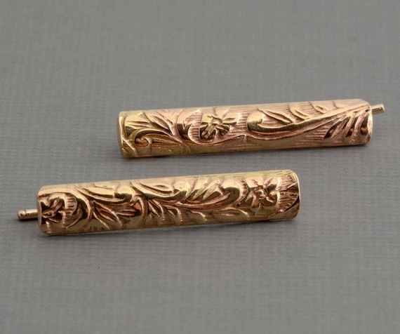 Little gold filled ear climber earrings gold ear pins gold ear crawlers gold bar earrings Art Deco jewelry ear sweeps floral ear climbers