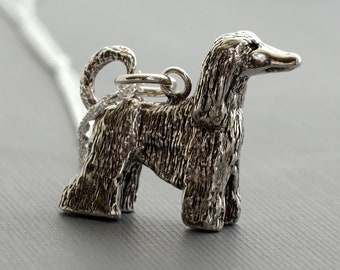 Vintage sterling silver Afghan necklace 3D Afghan charm Afghan hound dog necklace pendant afgan rescue memorial breeder animal jewelry