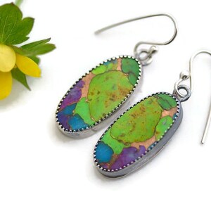 Purple green Mojave Turquoise dangle Earrings sterling silver turquoise earrings southwestern jewelry gift for women men hypoallergenic image 2