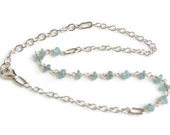 Sterling silver dainty anklet sky blue raw apatite ankle bracelet ankle jewelry gemstone beach anklets for women small medium large unusual