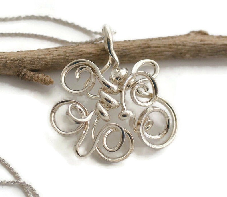 Wire wrapped sterling silver pendant modern spiral necklace for women abstract geometric 3d statement jewelry unique artisan handmade gift image 4