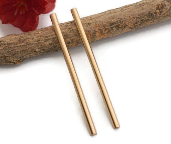 Long 3mm thin gold bar earrings bar studs modern minimalist jewelry 2 inch gold dangle earrings simple vertical bar post earrings artisan