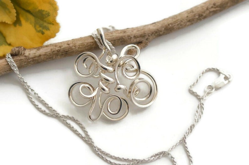 Wire wrapped sterling silver pendant modern spiral necklace for women abstract geometric 3d statement jewelry unique artisan handmade gift image 5