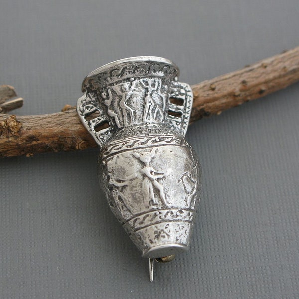 Vintage sterling silver Egyptian brooch urn vase pin Egyptian jewelry silver unique unusal brooch pin vintage jewelry silver brooch