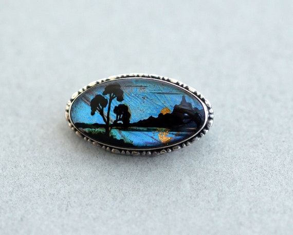 Vintage Art Deco tiny butterfly wing brooch pin s… - image 4