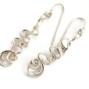 Long sterling silver spiral dangle earrings wavy wire wrapped earrings abstract earrings geometric jewelry gift fo her hypoallergenic image 4