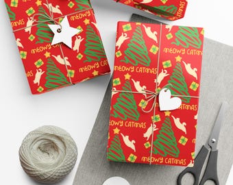 Meowy Catmas - Katzen-Geschenkpapier, lustige Weihnachtsgeschenkverpackung, Feiertags-Verpackungszubehör, süße Geschenkverpackung