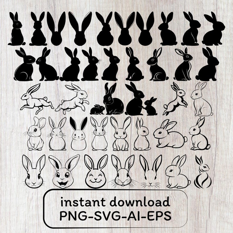 40 Bunny Shapes SVG Bundle. Rabbit Silhouette Design Svg Png Clipart ...