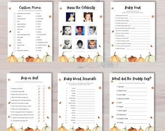 Juegos editables de baby shower de calabaza para baby shower, juegos de baby shower de calabaza de otoño, género neutro, #100