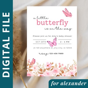 Editable Butterfly Baby Shower Invitation, Pink Butterfly Baby Shower Invite, Printable Template Invitation