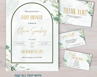 Invitación editable de baby shower de eucalipto, invitación de baby shower de vegetación, invitación de eucalipto de vegetación, invitación de género neutro, #300