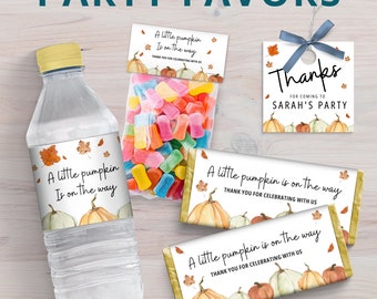Favores editables de fiesta de baby shower de calabaza, bolsas de golosinas de baby shower de otoño, envoltorio de chocolate de calabaza de otoño, etiquetas de regalo, #100
