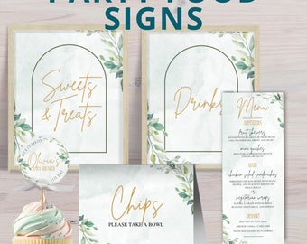 Letreros editables de comida para fiestas de ducha de eucalipto, letreros de bebidas de ducha de vegetación, toppers de cupcakes de ducha de eucalipto, tarjetas de buffet de vegetación, #300