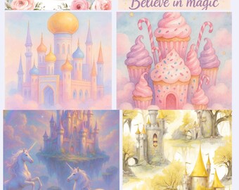 Pastel Watercolor Castle Print Set: Whimsical Nursery Art (Digital Download)