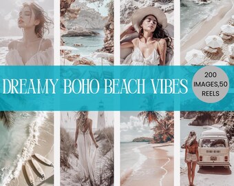 Boho Beach Stock Photo Bundle: 200+ Social Media Images (PLR)