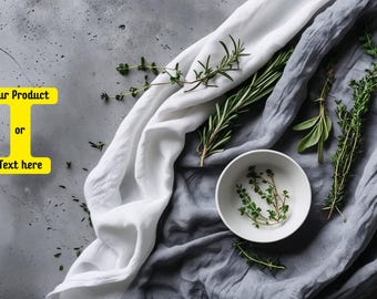 Concrete Flat Lay Background: Recipe Card & Product Mockups (Digital Download 2944x1664px JPG)