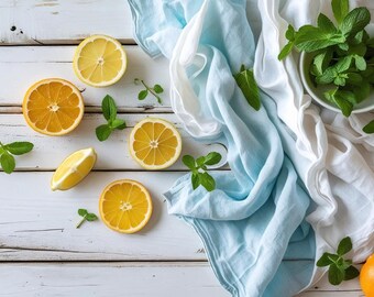 Summer Citrus Flat Lay: Recipe Card Digital Background Photo