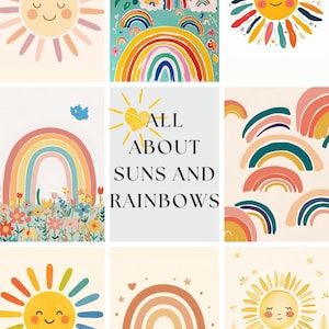 8 Sun & Rainbow Wall Art Printable,Boho Minimal Sun Rainbow Nursery Printable Wall Art,Boho Decor,Rainbow Sun Print,Kids Nursery Sun Rainbow