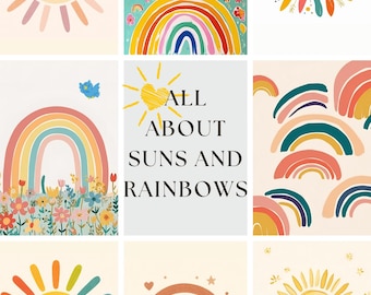 Boho Sun & Rainbow Nursery Art Prints (Digital Download)