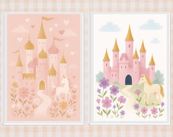 Fairytale Castle Print: Pastel Unicorn Nursery Art (Digital Download)