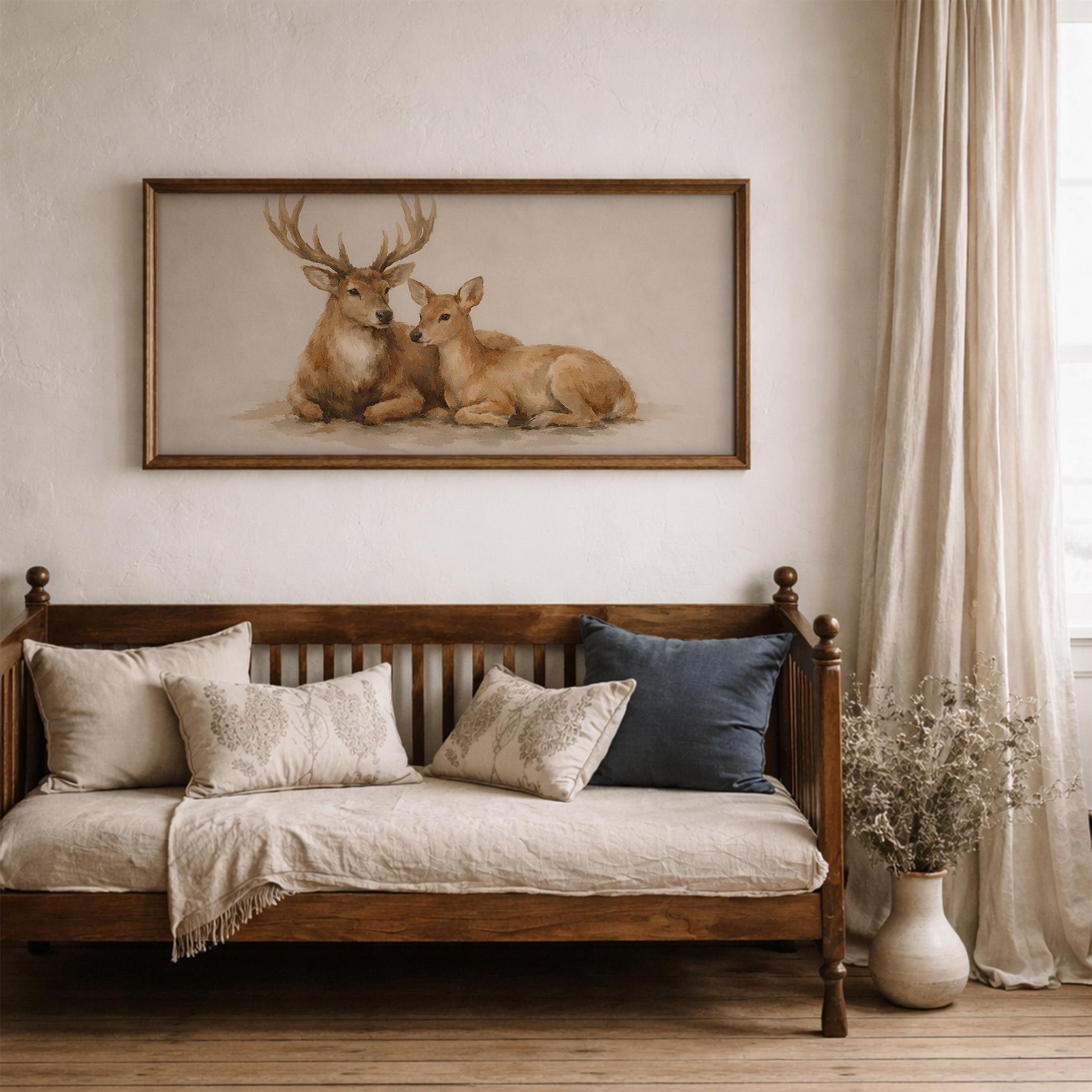 Stag and Doe Watercolor, Deer Couple Woodland Wall Art, Rustic Forest ...