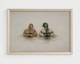Mallard Duck Pair, Watercolor Naturalist, Spring Wall Decor, Rustic Mood Wall Art, Antique Naturalist, Wildlife PRINTABLE Digital Download