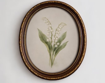 Mughetto bianco, sereno acquerello, fiore di nascita di maggio, decorazione murale in stile cottagecore, XIX secolo, stampa botanica digitale scaricabile.