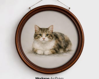 Manx Cat Art Print, Naturalist Watercolor Illustration, Spring Season Wall Decor, Living Room Decor, Antique Art, PRINTABLE Digital Download