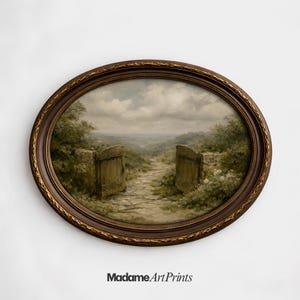 Open Wooden Gate Path, Peaceful Journey Atmosphere, Romantic Realism Landscape Painting, Victorian Countryside, PRINTABLE Digital Download