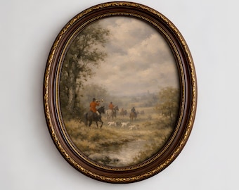 Paesaggio di caccia alla volpe inglese, dramma rurale rustico, dipinto ad olio impressionista del XIX secolo, scena di caccia autunnale, download digitale