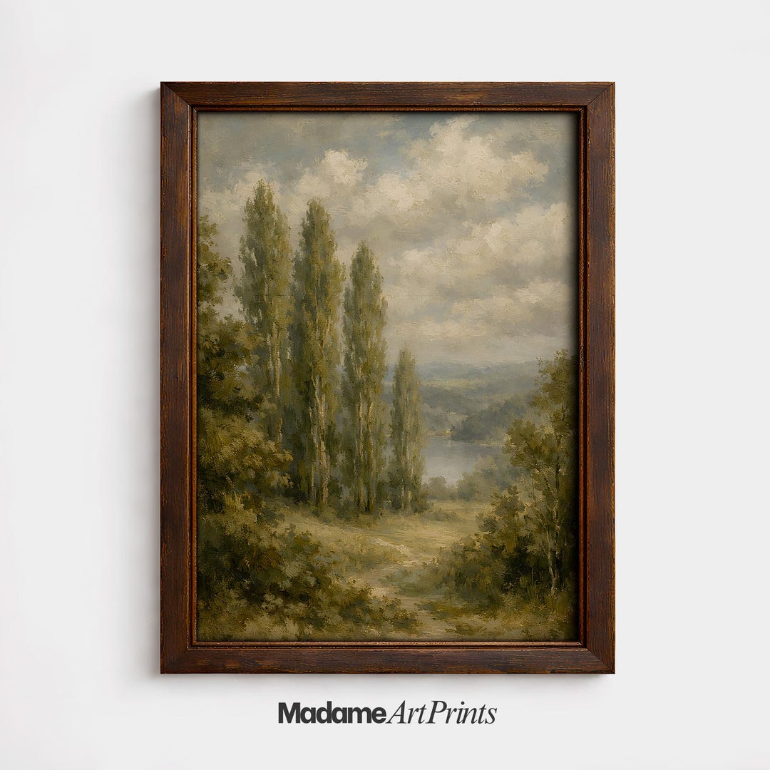 Poplar Trees Landscape, Serene Countryside Mood, Impressionist Barbizon ...