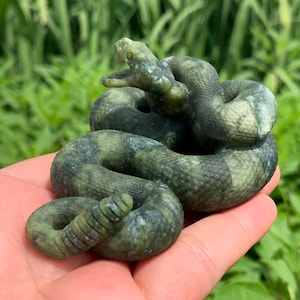3.7&#39;&#39;+ Natural Green Jade quartz,quartz crystal,hand carved,Crystal Snake,Snake skull,Crystal Gifts 1PC
