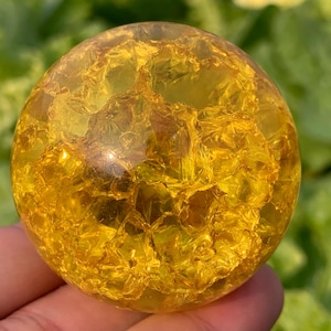 1.9&#39;&#39;+ Magical Yellow Aura Crackle Sphere,Crystal Glass Ball,Crystal Ball,Crystal sphere,Fine Crystal Gifts 1pc