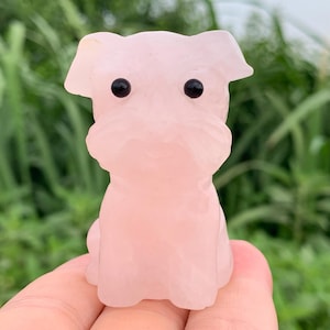 2.2&#39;&#39;+ Natural Pink Rose quartz,quartz crystal,hand carved,Crystal Schnauzer Dog,Dog skull,Crystal Gifts 1pc