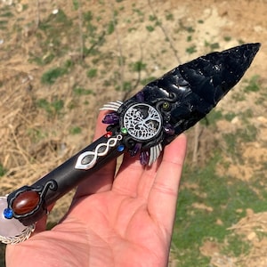 8,8&#39;&#39;+ natuurlijk obsidiaankwarts, kwartskristal, met de hand gesneden, kristallen mes, dolkschedel, kristalmonster, kristallen geschenken 1 st