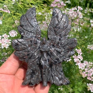 4.4&#39;&#39;+ Natural Yooperlite quartz,quartz crystal,hand carved,Crystal Angel,Angel skull,Crystal Gifts 1pc