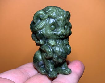 手彫りの緑翡翠の獅子の置物 - クリスタルヒーリングギフト - Etsy 日本