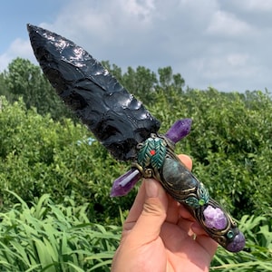 9,8&#39;&#39;+ natuurlijk obsidiaankwarts, kwartskristal, met de hand gesneden, kristallen mes, grote messchedel, kristalmonster, kristallen geschenken 1 st