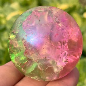 1.9&#39;&#39;+ Titanium Rainbow Magical Aura Crackle Sphere,Crystal Glass Ball,Crystal Ball,Crystal sphere,Fine Crystal Gifts 1pc